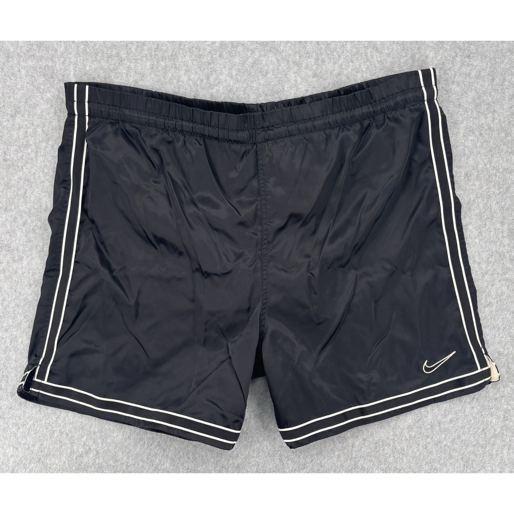Nike Vintage Black Lined Nylon Running Shorts‎ Men's Large Embroidered Logo